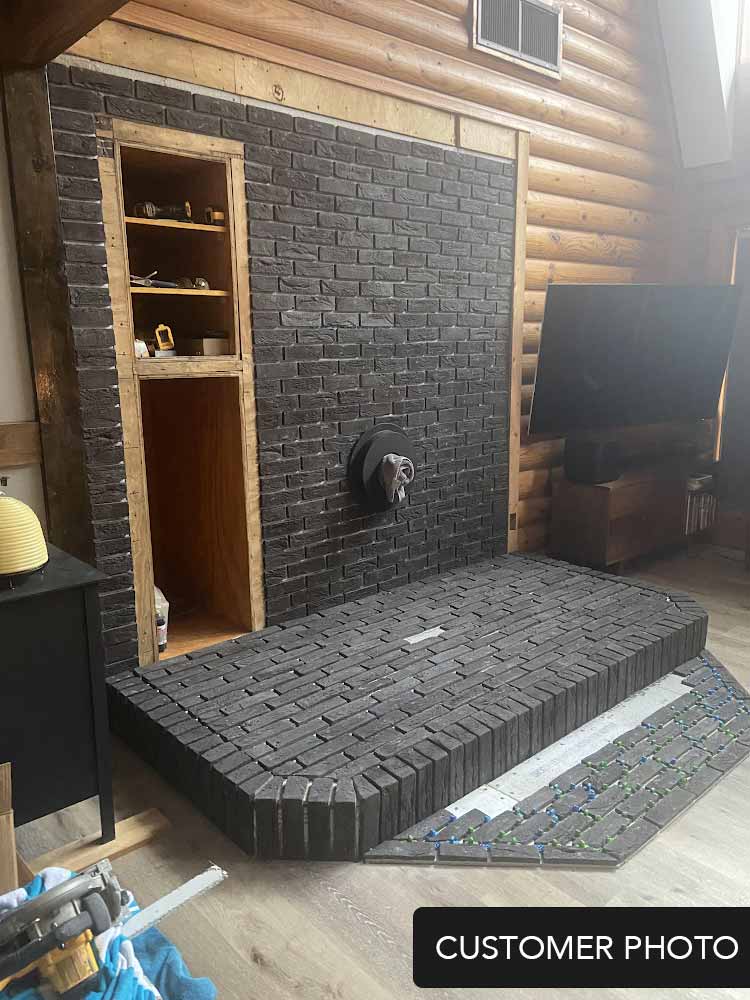 Aura Brick 1007. Smoky Charcoal Thin Brick Veneer. 1/2″ Thickness. Timeworn Surface with Rustic Charm.