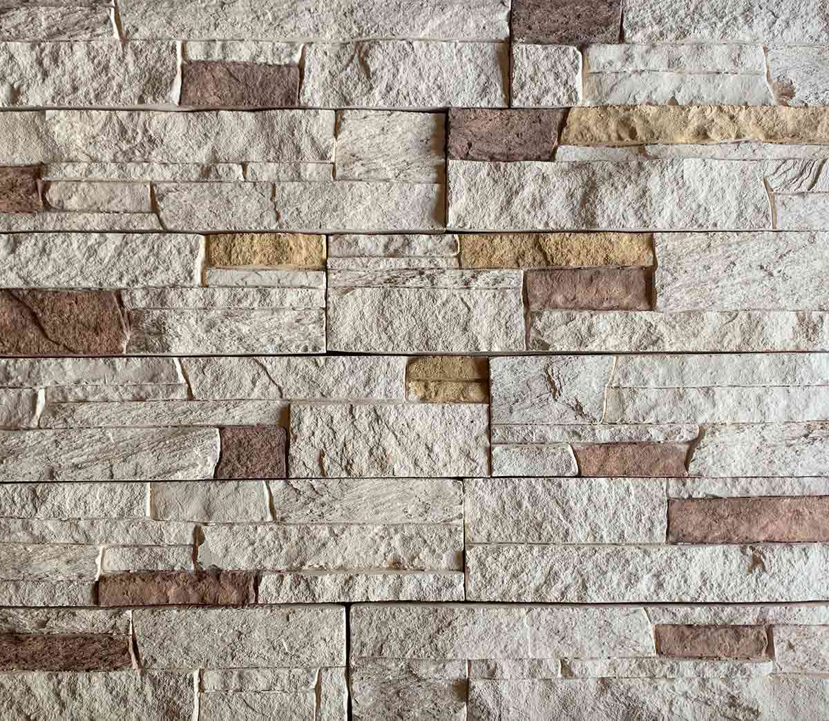 Modulado Fino 5617. Stacked Stone in Modular Panels. Warm Cream/Yellow Shades. Groutless Application.