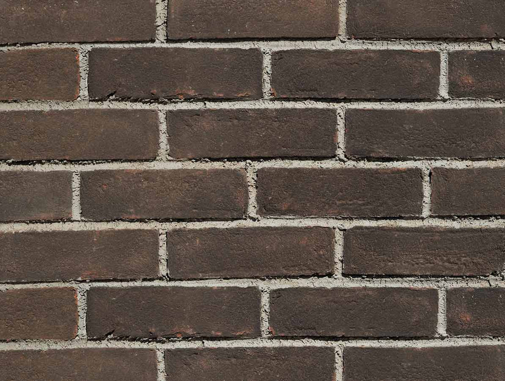 Modular Dark Thin Brick Veneer. Deep Dark Color and Worn-In Look with Textured Surface. Hand Made.