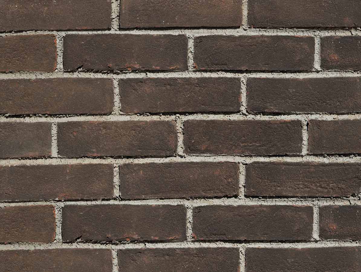 Modular Dark Thin Brick Veneer. Deep Dark Color and Worn-In Look with Textured Surface. Hand Made.