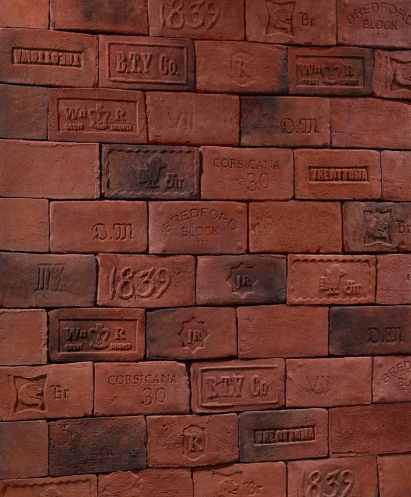 Fabrica-London 7009. Brick Veneer at 1" Thickness and 6×12" Size. Captivating Style Replicates Ancient Bricks Laid Sideways.