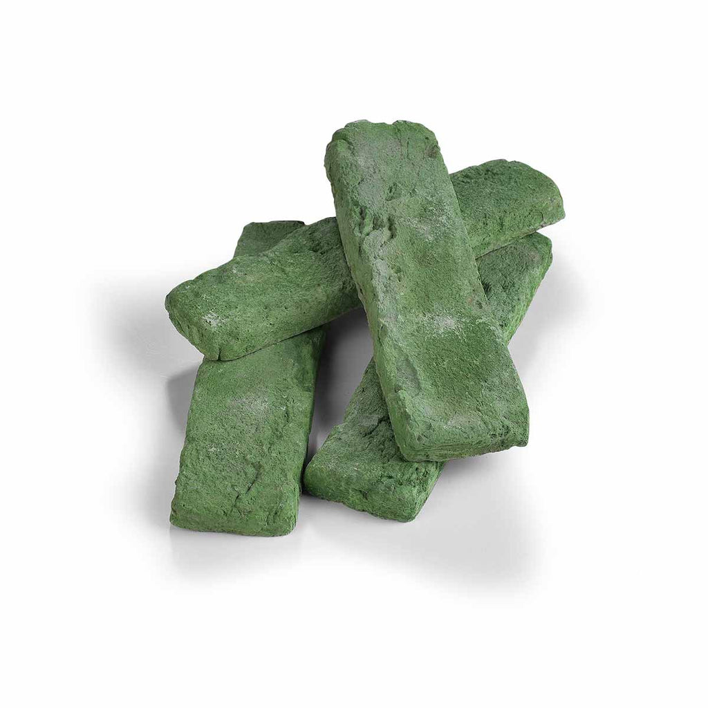 Antique Brick 2960. Vibrant Green Thin Brick Veneer with Natural Weathered Texture. Creates Extraordinary Spaces. Half-Inch Thickness.
