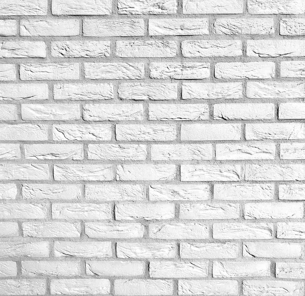 Aura Brick 1000. White Brick Veneer in Half-Inch Thickness. 2-1/4 by 8" in size. Weathered Style.