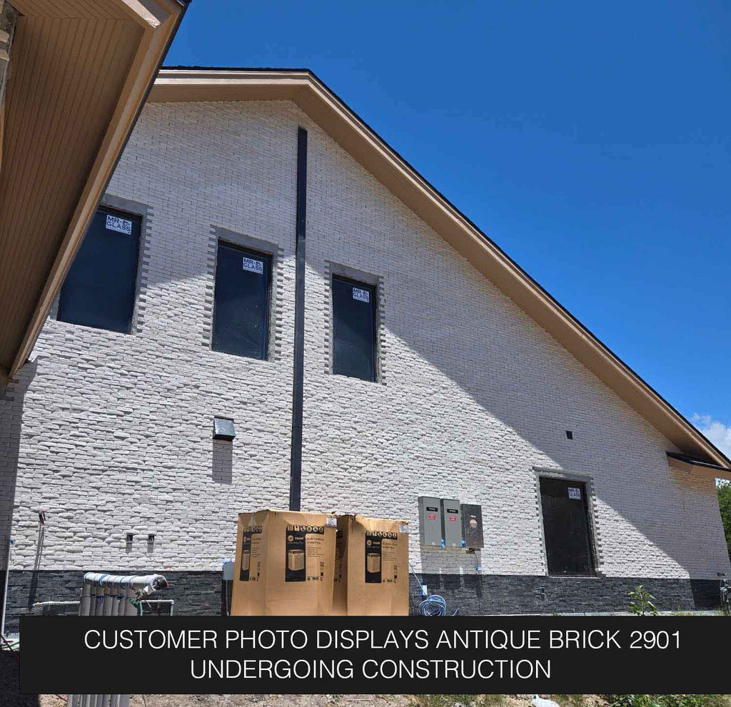 Renewed Antique Brick 2901. Warm White Brick Veneer. 1/2″ Thickness. Aged Texture with Tumbled Edges.