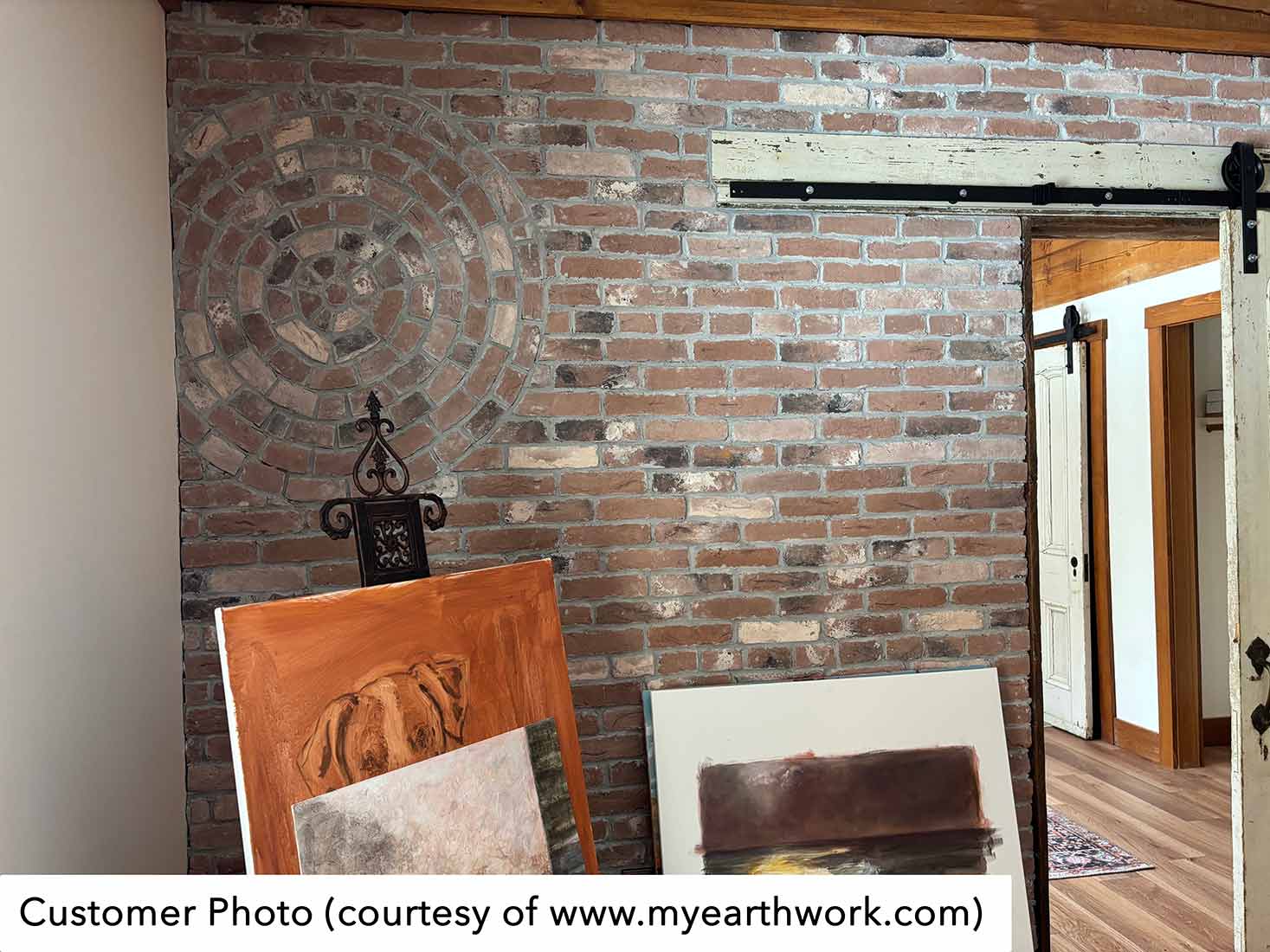 Renewed Antique Brick 2920. Aged Orange and Peach Thin Brick Veneer. 1/2″ Thickness. Copper Tones with Lime, Black, and Gray Stains for a Timeworn Finish.