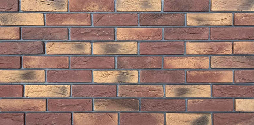Aura Brick 1002. Rustic-Style Thin Brick Veneer. Rich Earthy Tones. 1/2″ in Thickness. Classic Aged Edges.