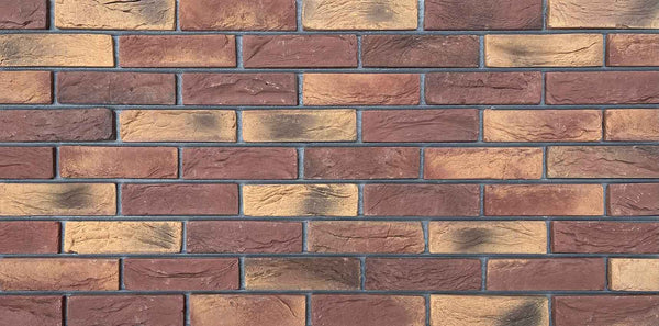 Aura Brick 1002. Rustic-Style Thin Brick Veneer. Rich Earthy Tones. 1/2″ in Thickness. Classic Aged Edges.
