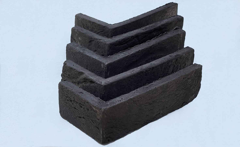 Aura Brick 1007. Smoky Charcoal Thin Brick Veneer. 1/2″ Thickness. Timeworn Surface with Rustic Charm.