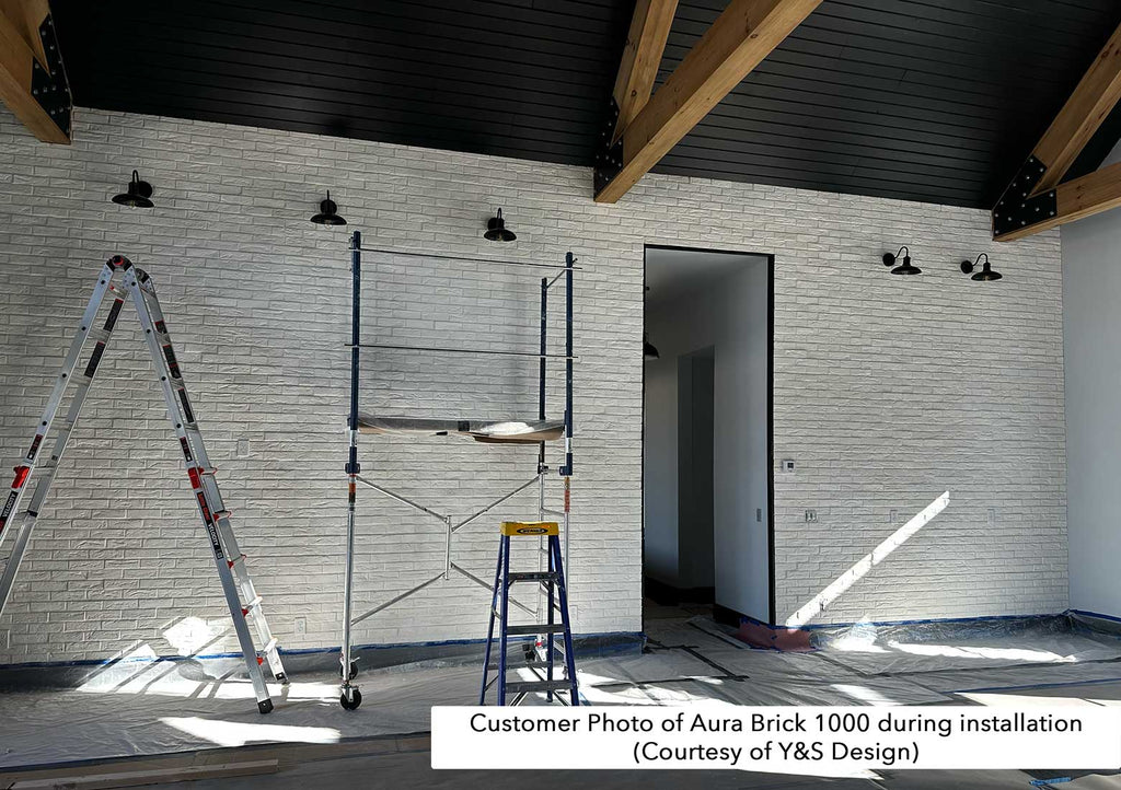Aura Brick 1000. White Brick Veneer in Half-Inch Thickness. 2-1/4 by 8" in size. Weathered Style.