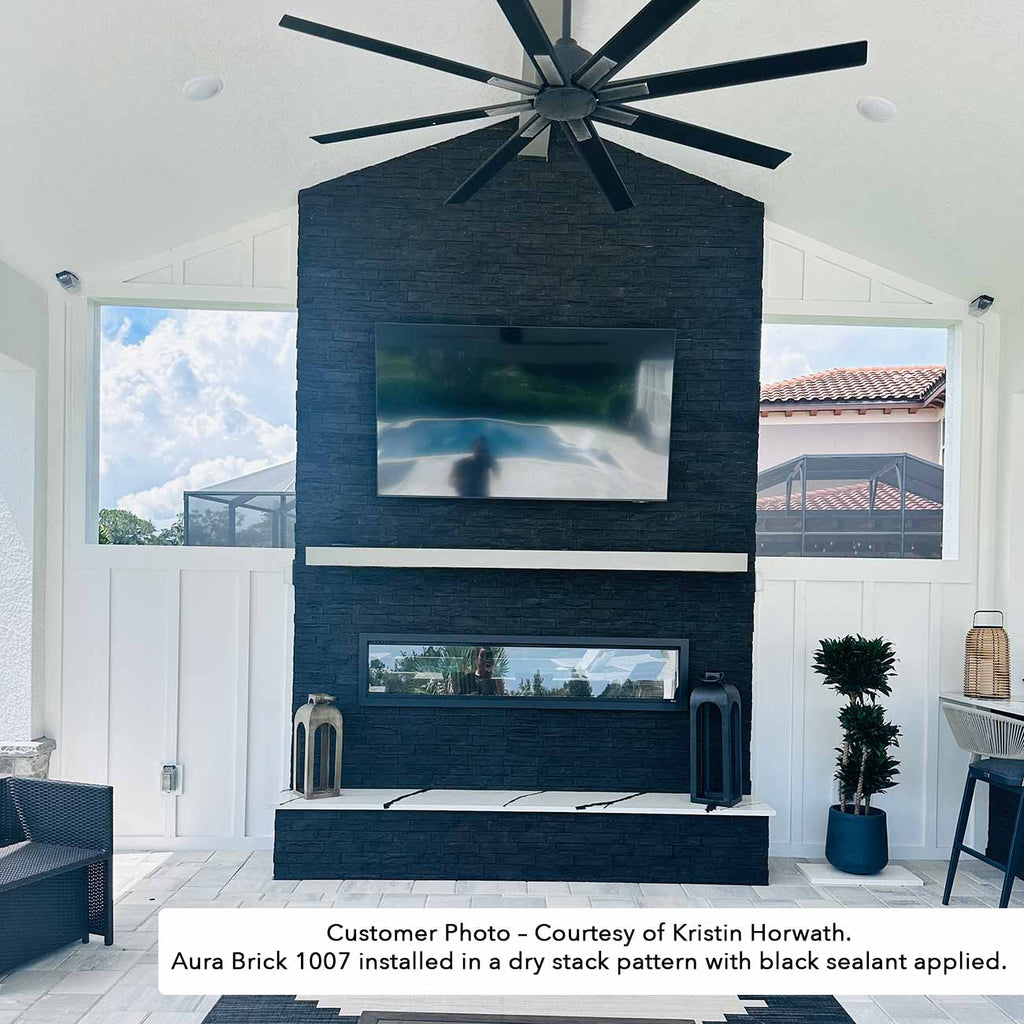 Aura Brick 1007. Smoky Charcoal Thin Brick Veneer. 1/2″ Thickness. Timeworn Surface with Rustic Charm.