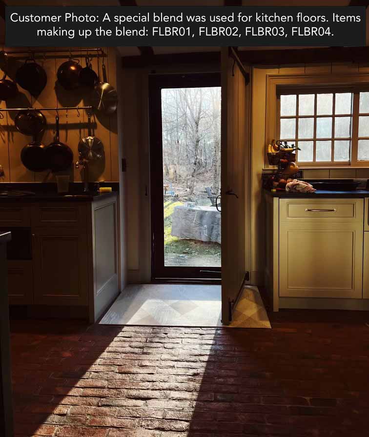 Whitewashed Flooring Brick. 3/4″ Thick Brick Paver. Warm Red Base with Soft Whitewashed Accents, Offering a Rustic, Aged Appearance with a Textured Finish.