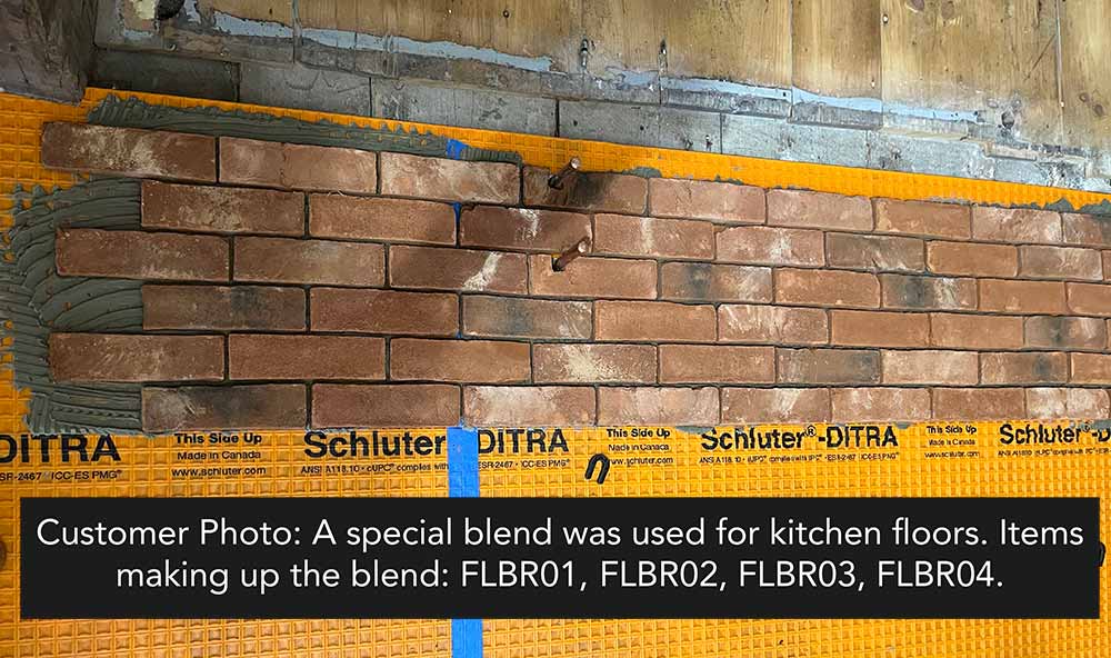 Whitewashed Flooring Brick. 3/4″ Thick Brick Paver. Warm Red Base with Soft Whitewashed Accents, Offering a Rustic, Aged Appearance with a Textured Finish.