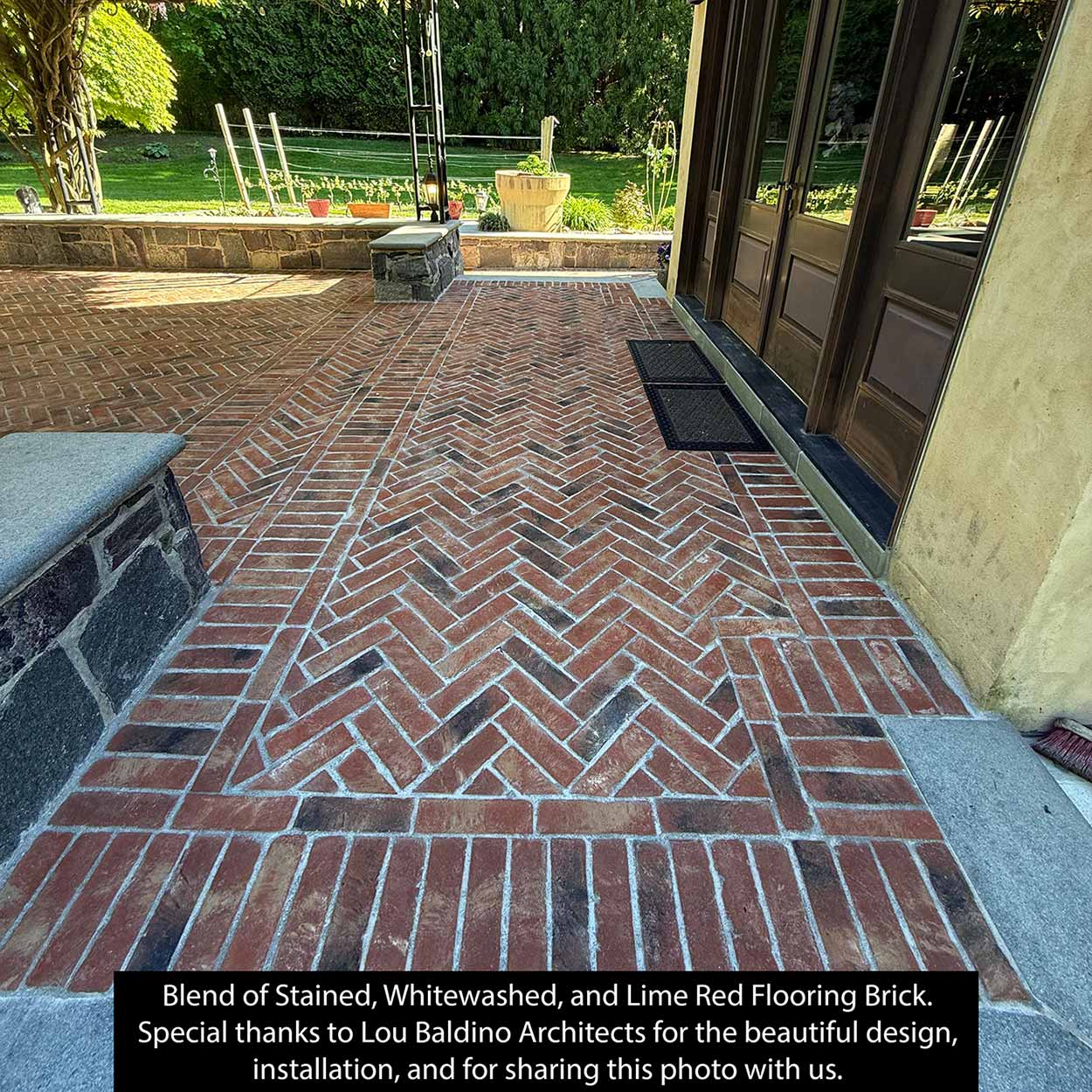 Whitewashed Flooring Brick. 3/4″ Thick Brick Paver. Warm Red Base with Soft Whitewashed Accents, Offering a Rustic, Aged Appearance with a Textured Finish.