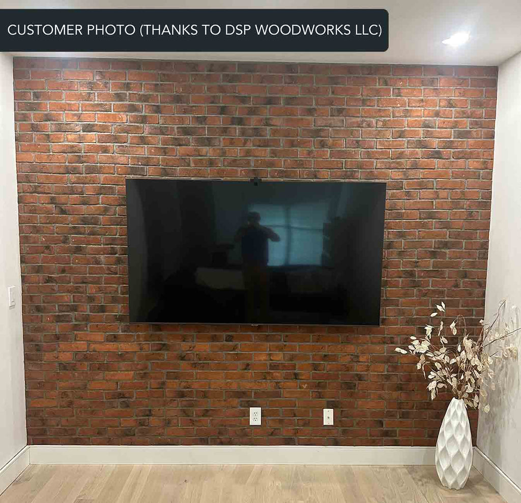 Bordeaux Modular Thin Brick Veneer. Deep Terracotta Background with Black Shades on Surface. Rough-Textured Finish with Vintage Character.