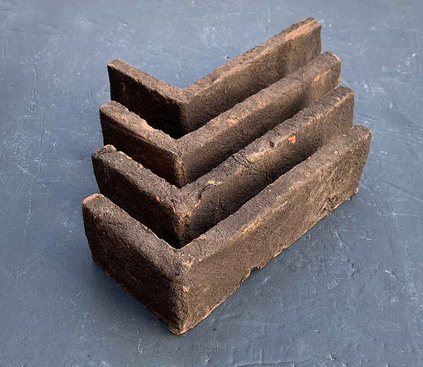 Modular Dark Thin Brick Veneer. Deep Dark Color and Worn-In Look with Textured Surface. Hand Made.