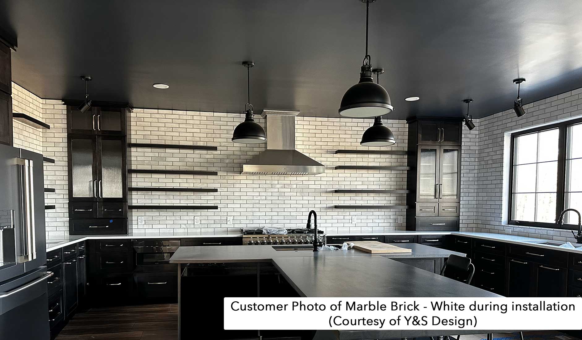 Marble Brick - White. Elegant Finish with Subtle Veining and Defined Corners. Thin Brick Veneer Sliced from Real Marble.