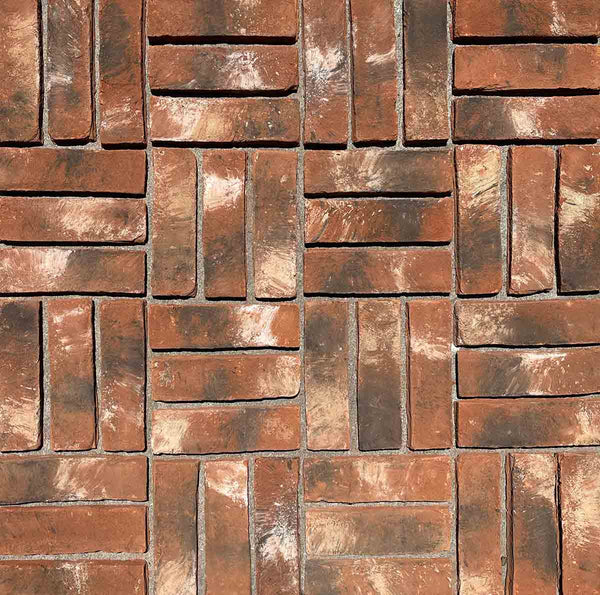 Stained Flooring Brick. 3/4″ Thick Brick Paver. Bold Red Tones Blended with White &amp; Charcoal Stains for a Timeworn Look, Adds Depth and Character to Surfaces.