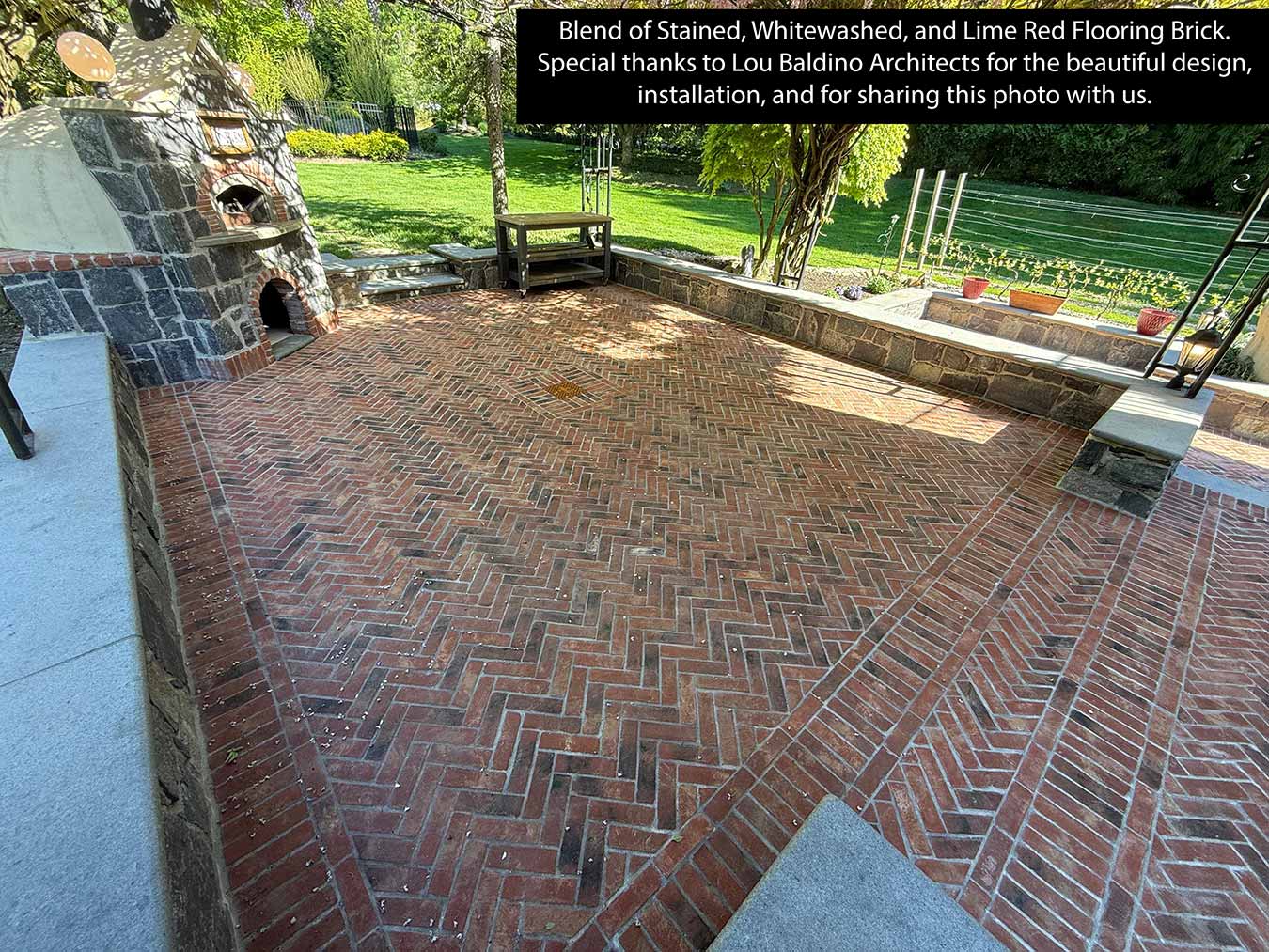 Stained Flooring Brick. 3/4″ Thick Brick Paver. Bold Red Tones Blended with White &amp; Charcoal Stains for a Timeworn Look, Adds Depth and Character to Surfaces.