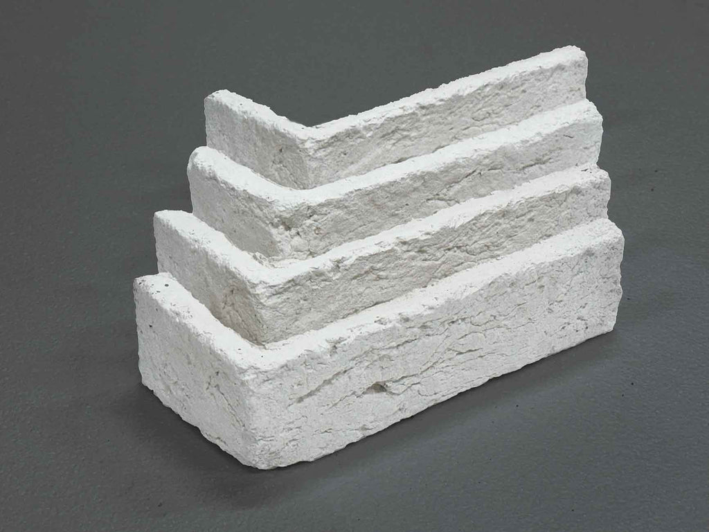 Windy Brick 1101. White Thin Brick Veneer. Handcrafted Look with Tumbled Edges. Half-Inch Thickness.