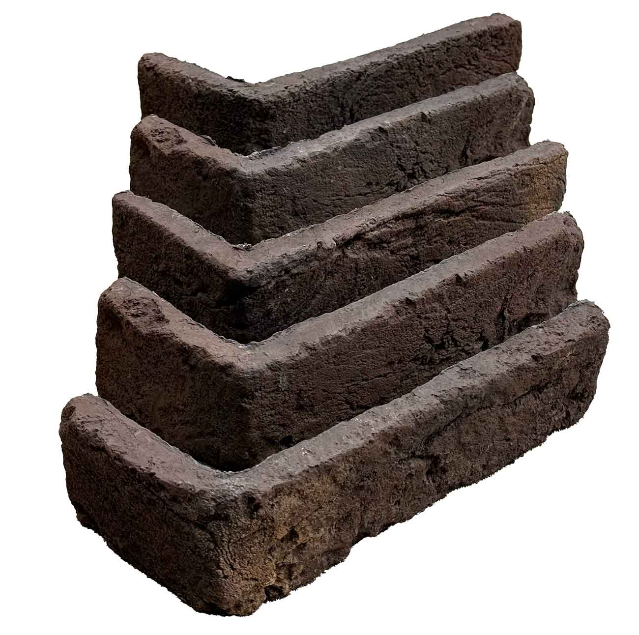 Windy Brick 2816. Dark Brown Brick Veneer. Weatherworn and Rusticated Finish with Tumbled Edges. 1/2″ Thickness.