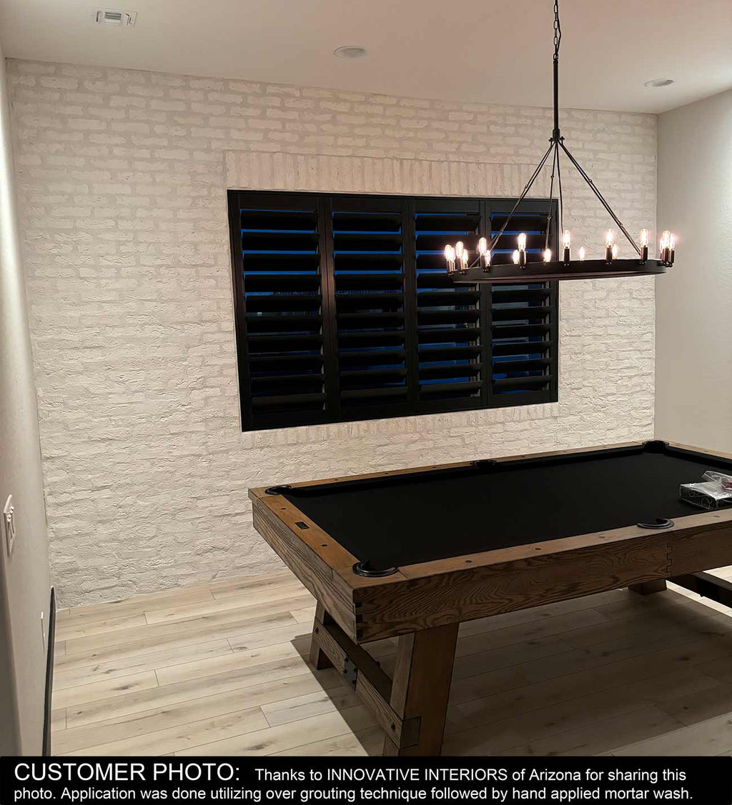 Windy Brick 1101. White Thin Brick Veneer. Handcrafted Look with Tumbled Edges. Half-Inch Thickness.