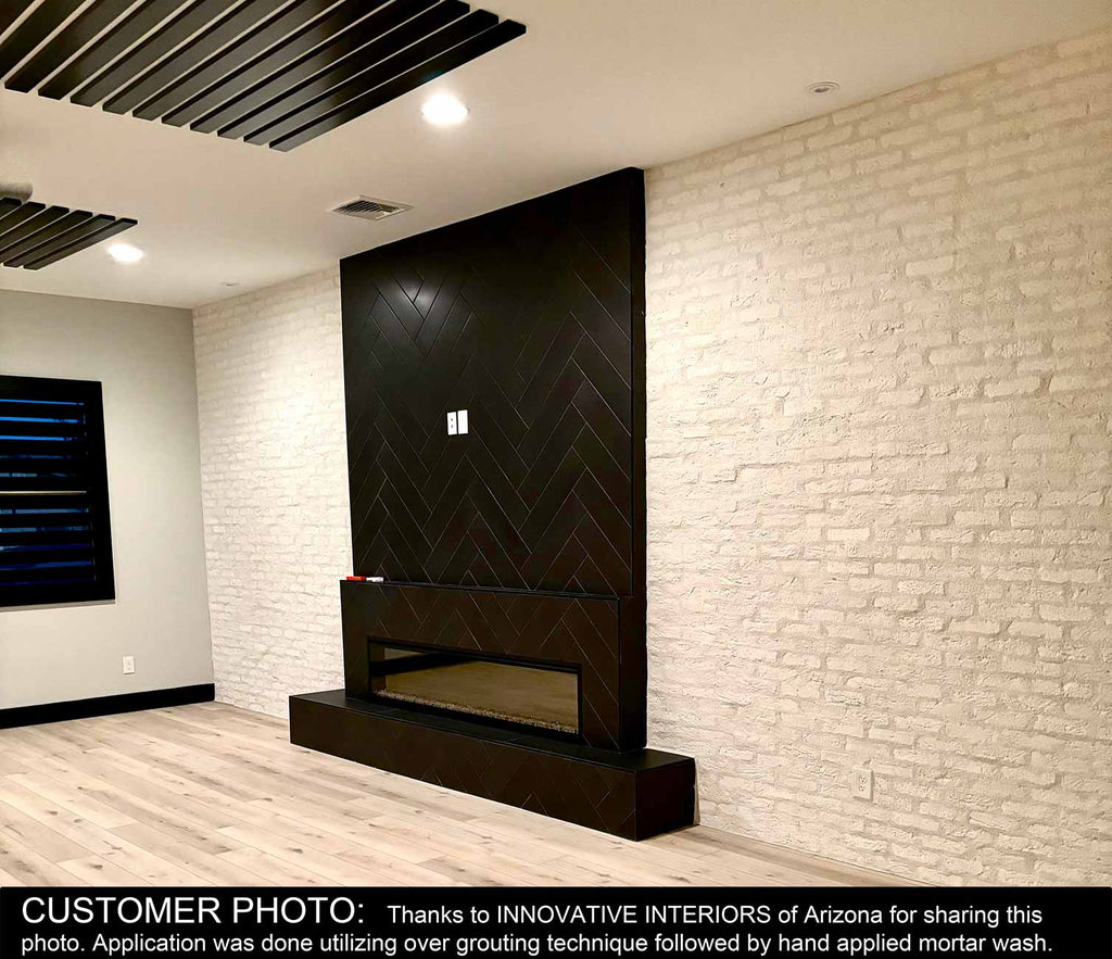 Windy Brick 1101. White Thin Brick Veneer. Handcrafted Look with Tumbled Edges. Half-Inch Thickness.