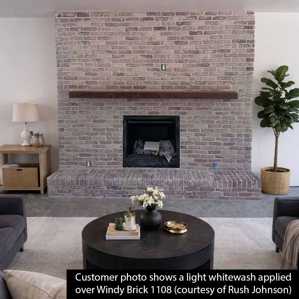 Windy Brick 1108. Best-Selling Thin Brick Veneer. Stunning Variety of Pinkish Tones. Tumbled Edges. Half-Inch in Thickness.