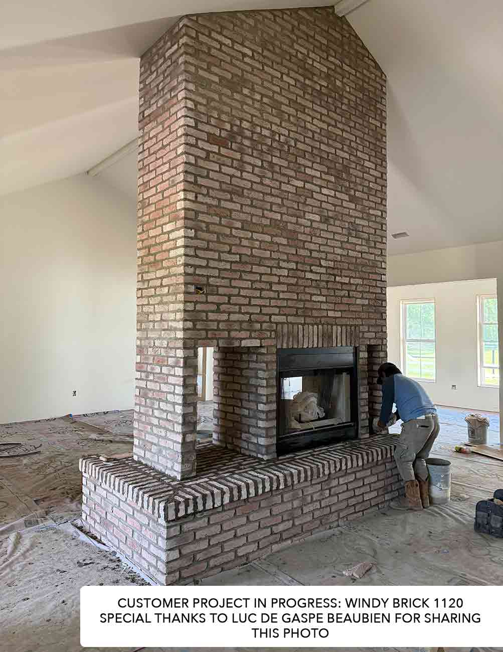 Windy Brick 1120. Warm Brown and Peach Brick Veneer with Subtle Pink Hues. Rustic Style. Whitewashed Finish.